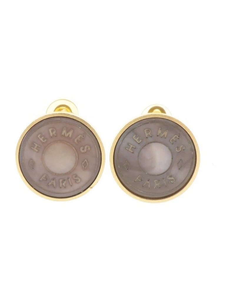 Hermes Serie Earring Plated Gold/Shell 11.7g Women